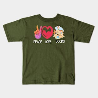 Peace Love books Kids T-Shirt